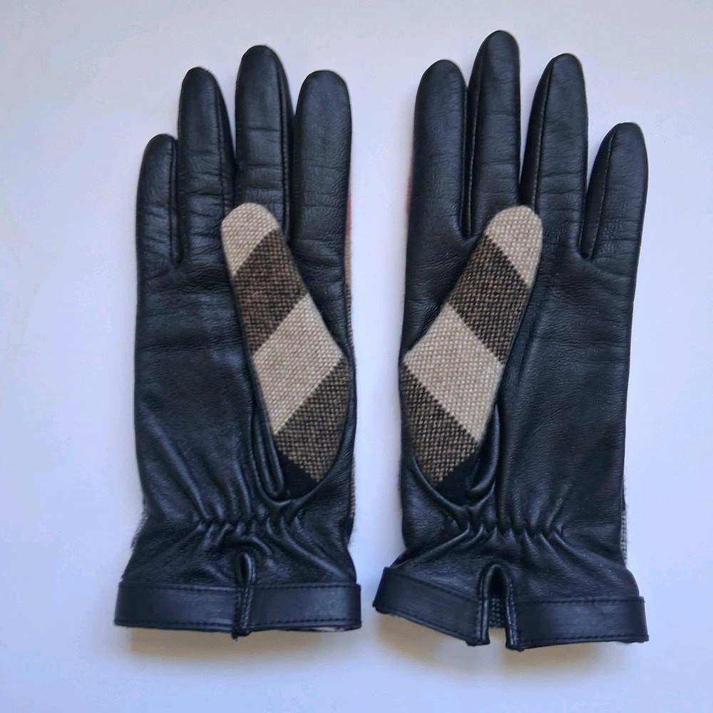 Burberry London Gabriel Check Wool & Leather Gloves Size 7 1/2 Medium Women's - Picture 4 of 9